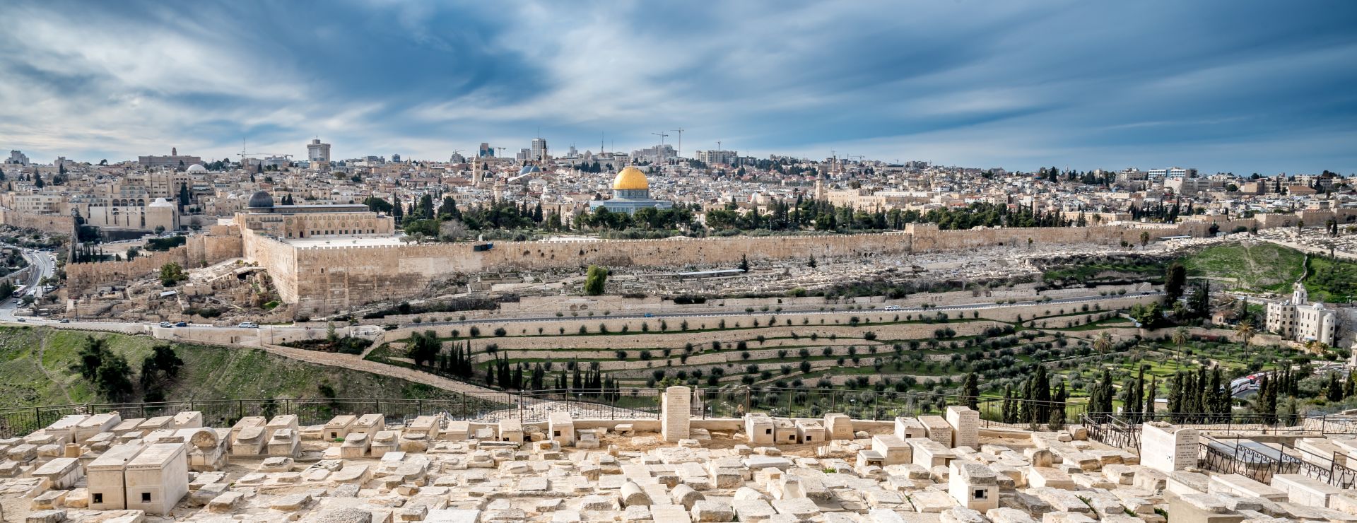 Panoramic view of Jerusalem with Dome of the rock and Temple Mount