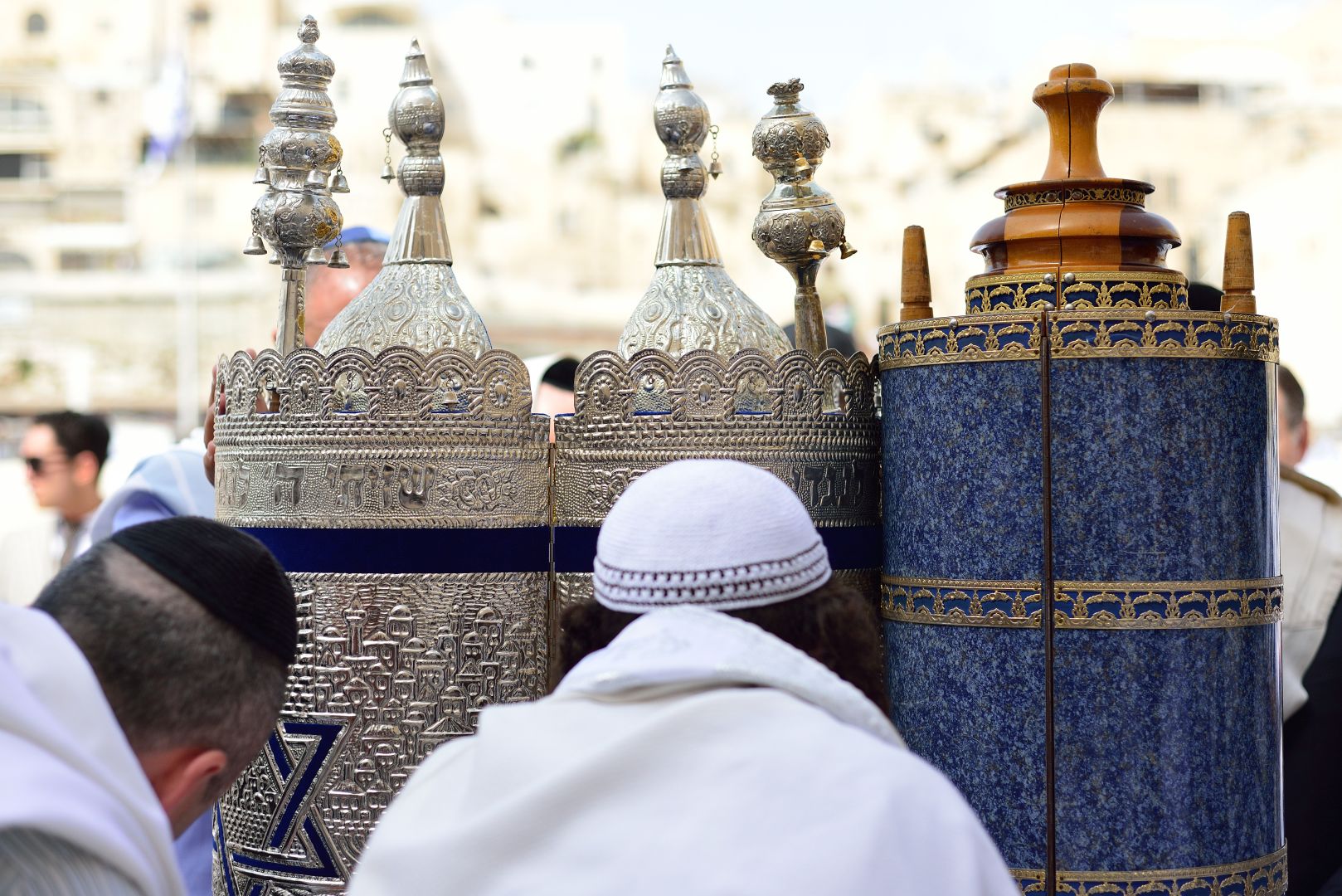 JERUSALEM, ISRAEL - 2017: Jewish man celebrate Simchat Torah. Simchat Torah is a celebratory Jewish holiday that marks the completion of the annual Torah reading cycle