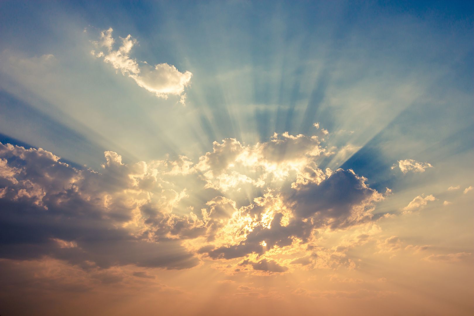Colorful dramatic sky with cloud at sunset.Sky with sun background.